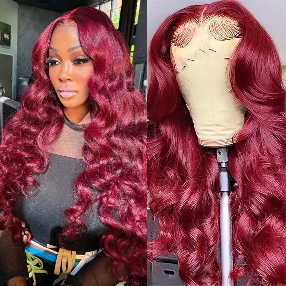 13x6 HD Lace Frontal Wig Human Hair 36 Inch 99J Burgundy Body Wave Transparent Lace Human Hair Wigs for Women