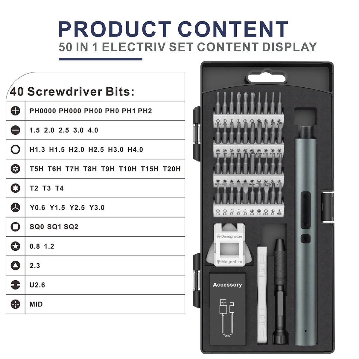 Upgrade Electric Screwdriver Set 50-IN-1 Precision Small Screw Driver with Magnetic Bits Aluminum Alloy Silent Screwdrive Kit