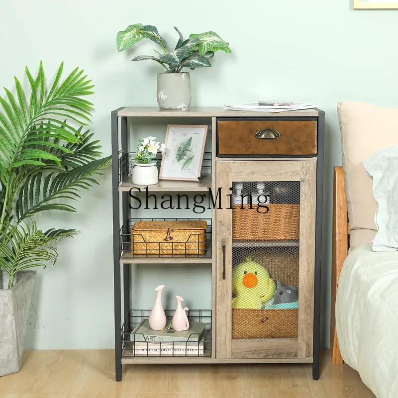 

SM household iron wood combination multi-layer with drawers restaurant kitchen shelf grille door storage