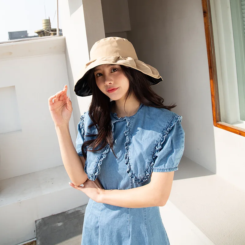 New Solid Color Basin Hat Women\'s Rain Caps Waterproof Rain Wide Brim Bucket Hat Rain Cap Travel Wild Casual Fisherman Hats