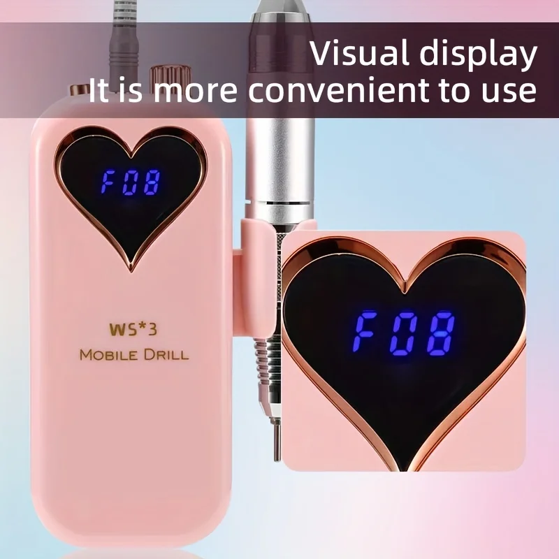 Tragbare Nagelbohrmaschine, kompakte Nagelfeile für Maniküre, Nagelhautentfernung, Nagelpolieren, 0–35000 U/min, mit sichtbarem Display