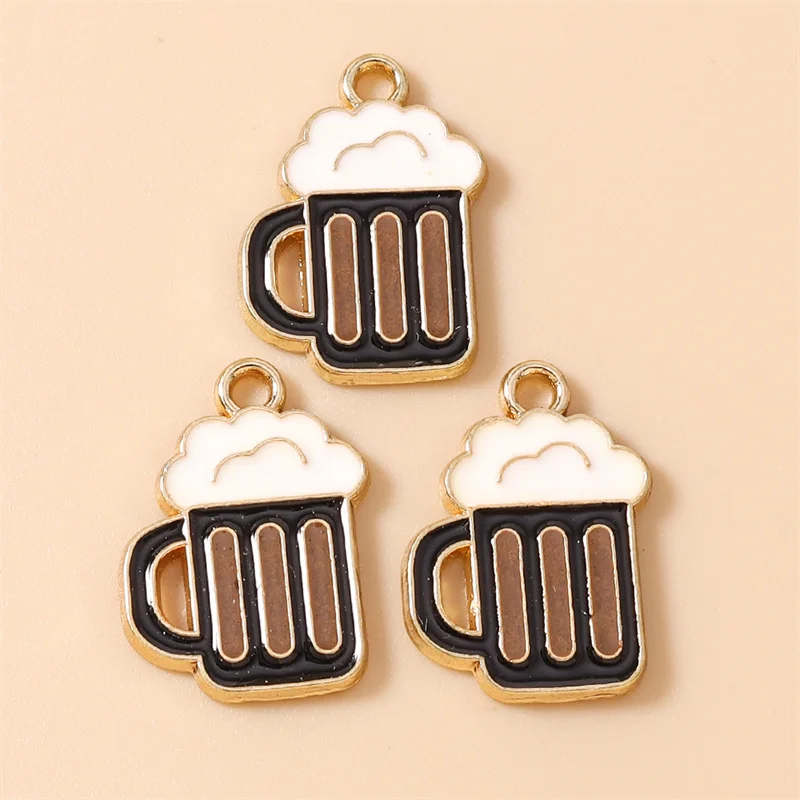 Leslie 10 Stück 14x19mm Niedliche Bier-Anhänger Emaille Trinkbierkrug-Anhänger für DIY Ohrringe Halsketten Schmuckherstellung Zubehör – Detail 6