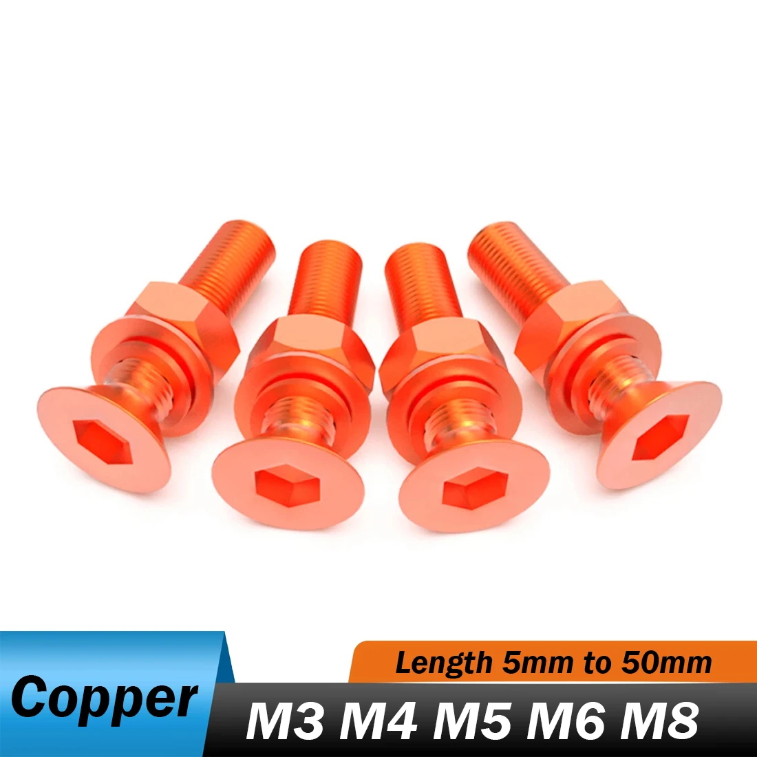 

1/2/5pcs Red Copper Countersunk Socket Allen Screws Set M3 M4 M5 M6 M8 Allen Socket Bolts Washer Hexagon Nuts Set