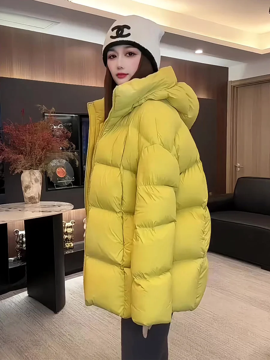 

Желтая пуховая куртка-пуховик средней длины для женщин, утепленное зимнее пальто в корейском стиле, теплая верхняя одежда малого размера