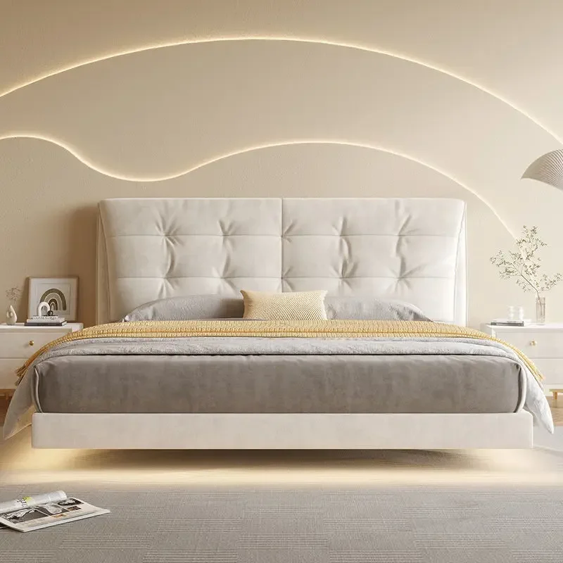 سرير معلق للرياح الكريمية، سرير صوف بتقنية الضوء بمستشعر لغرفة النوم الرئيسية الحديثة والبسيطة