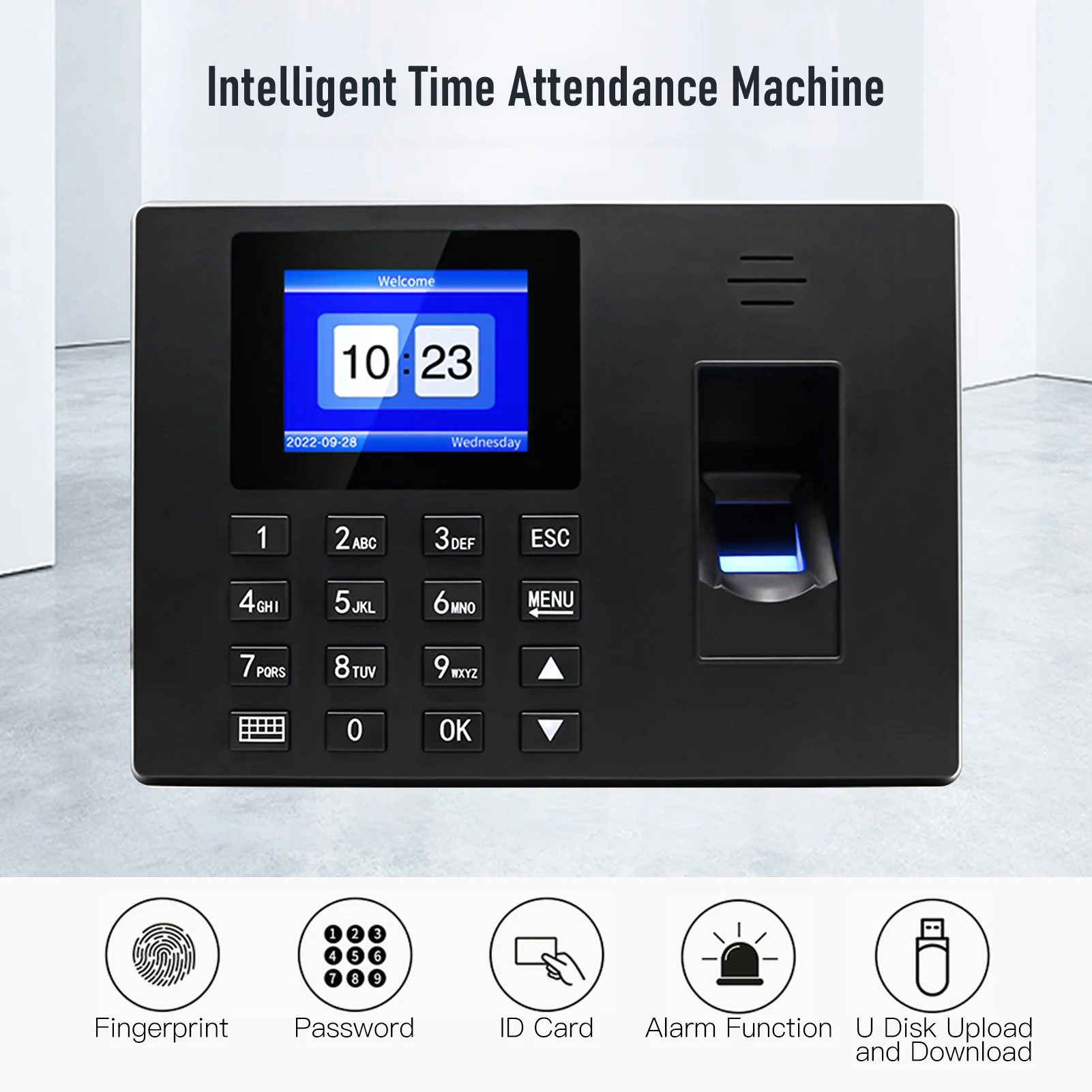 BISOFICE Intelligent Fingerprint Time Attendance Machine with 2.4'' Display Screen Time Clock USB Disk Access Multi-language