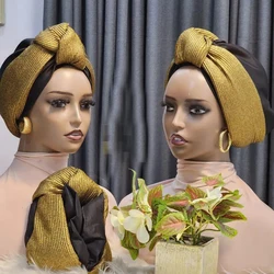 Berretto turbante da donna di moda Glitter Knoted Head Wraps African Auto Gele Nigeria Wedding Headtie Party Headwear cappello musulmano