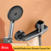 Bathroom Shower Faucet Brass Triple Bathtub Waterfall Faucet Wall Mounted Cold Hot Water Mixer Valve Nozzle Tap Control Switch