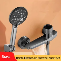 Bathroom Shower Faucet Brass Triple Bathtub Waterfall Faucet Wall Mounted Cold Hot Water Mixer Valve Nozzle Tap Control Switch