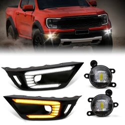For Ford Ranger Raptor 2022 Car LED White Daytime Running Light DRL Yellow Turn Signal Lamp Fog Lamp Front Bumper Driving 12V