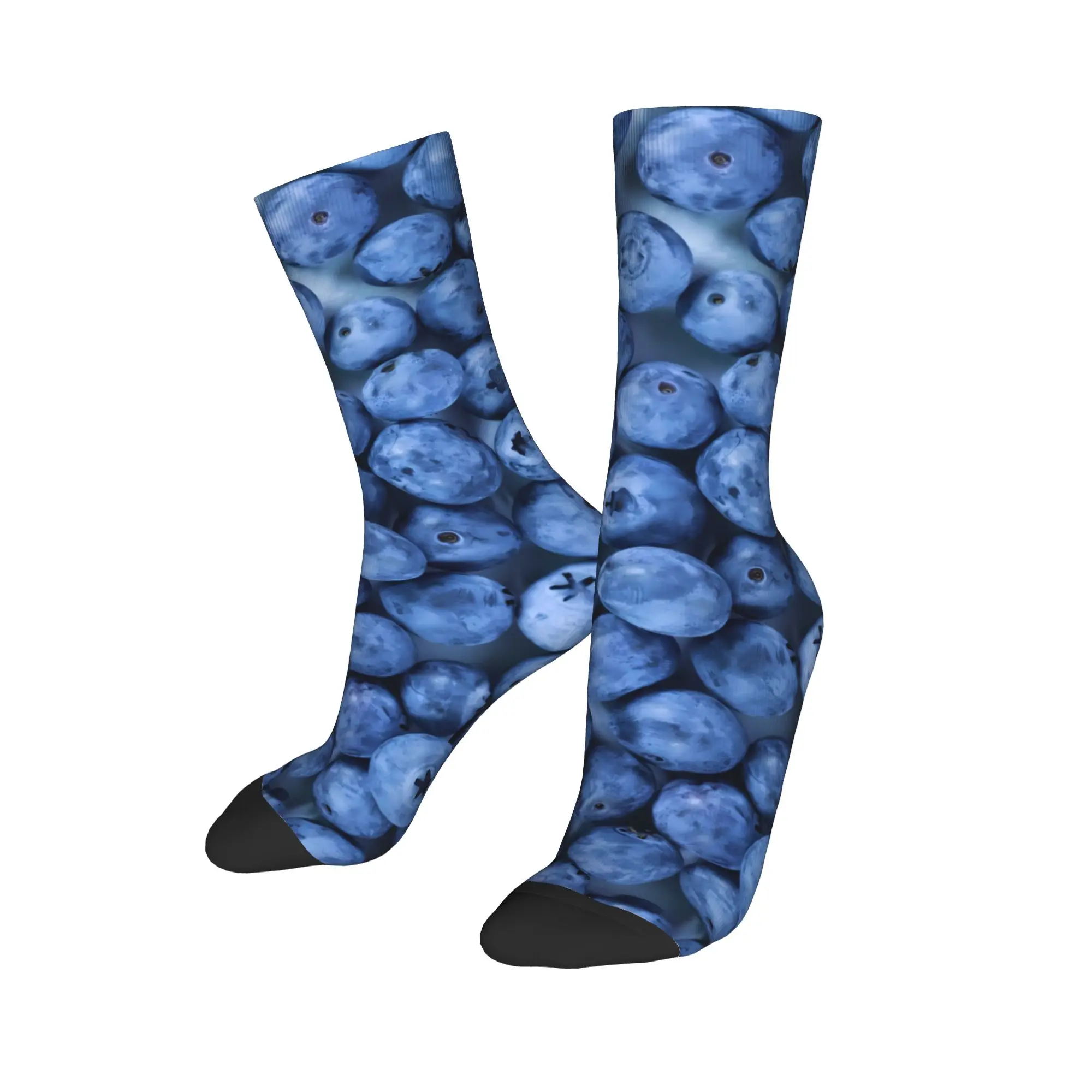 Unisex Men Socks Fruit Print solid light blue full blueberry Stockings Winter Retro High Quality Socks Sports Non-Slip Socks