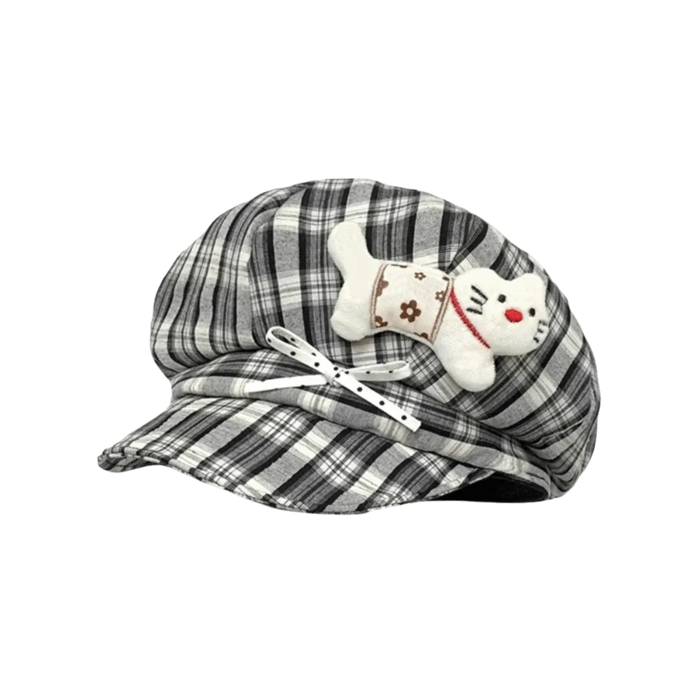 

Cute Face Slimming Plaid Beret Hat Sun Protection Thin Design Newsboy Hat Y2K Berets Spring Summer
