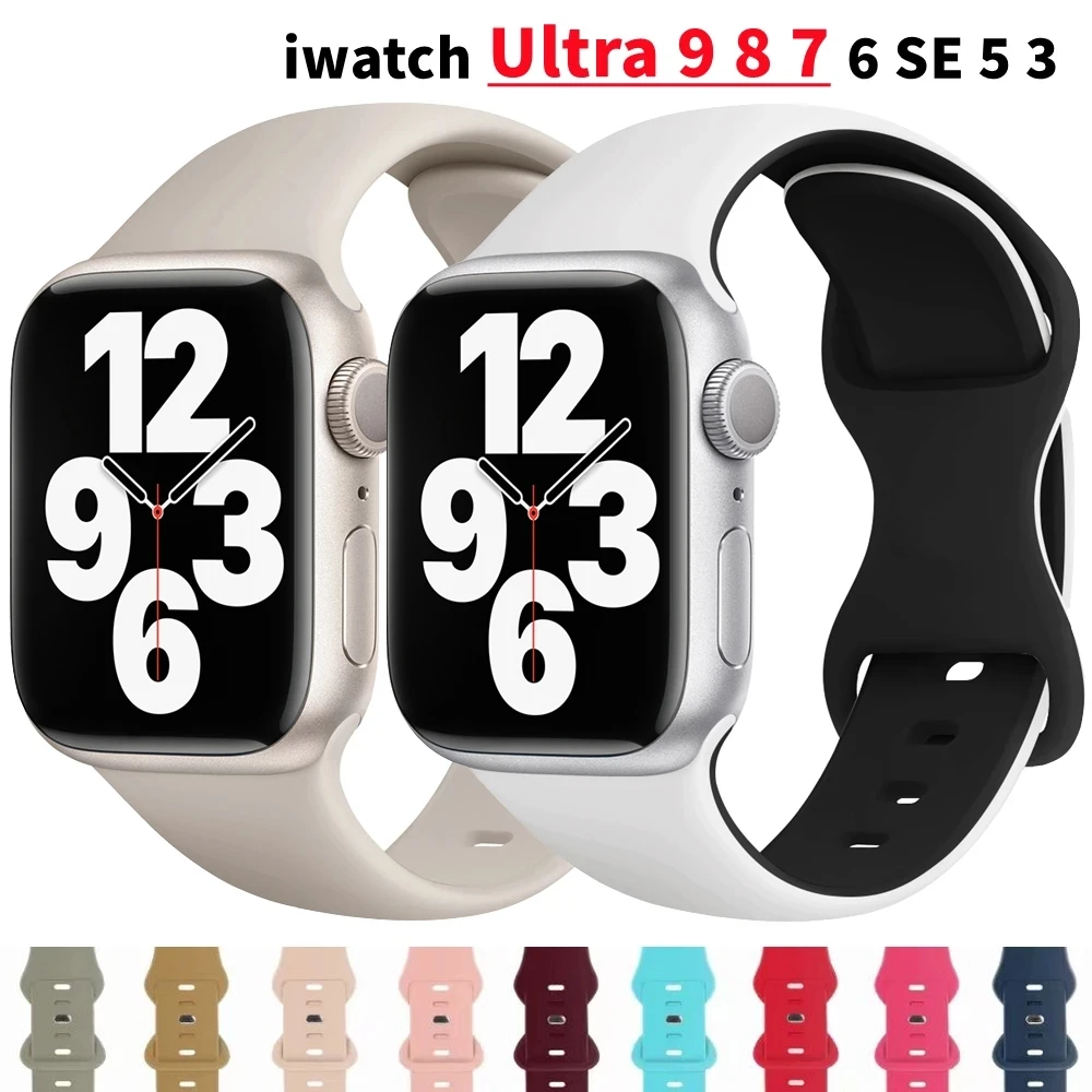 

Silicone Strap For Apple Watch Band 49mm 41mm 42mm 45mm 44mm 40mm 38mm Rubber Correa Bracelet IWatch series 9 7 SE 6 8 3 Ultra 2