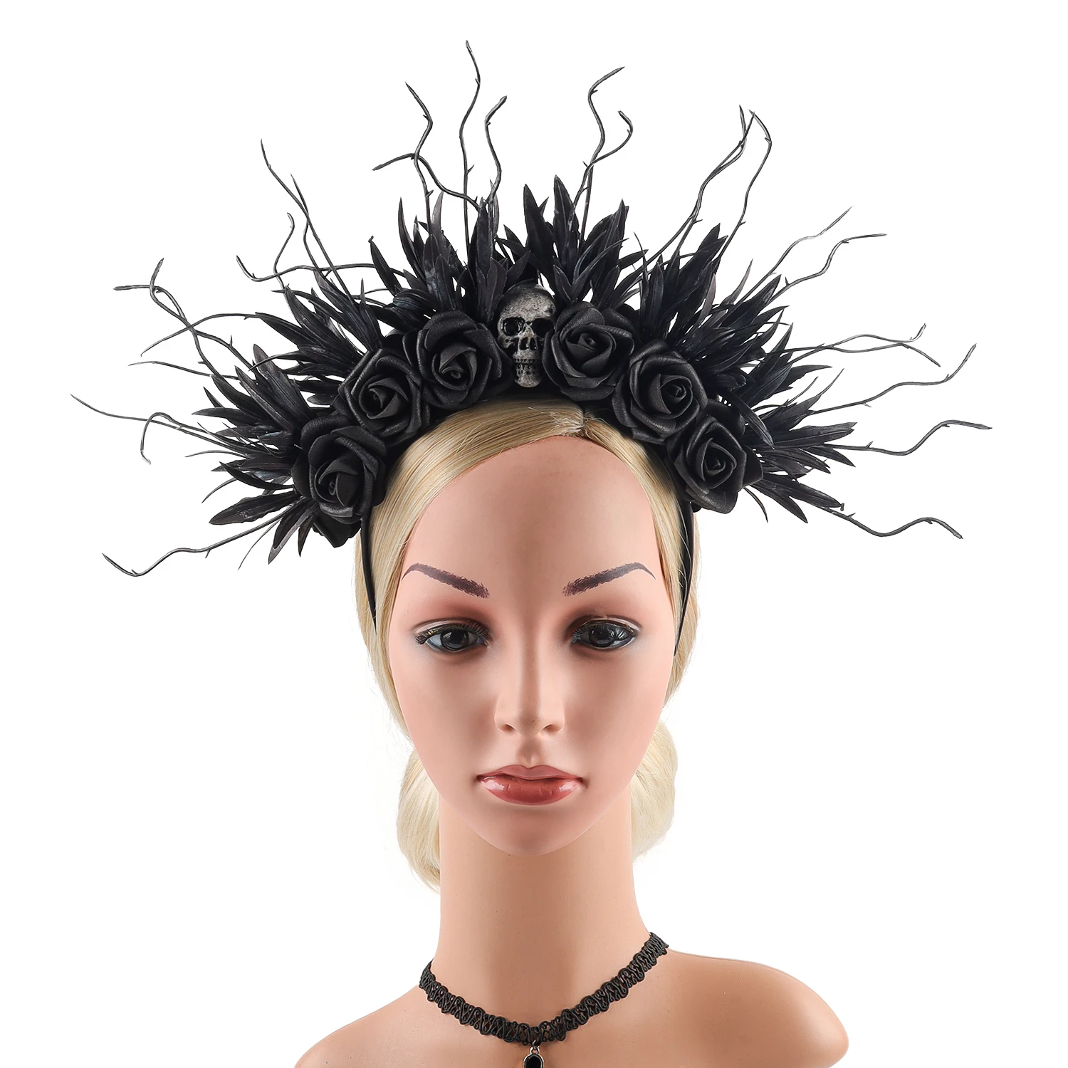 Accessorio per capelli con copricapo con teschio gotico per spettacoli di festival in maschera di Halloween Dettaglio costume di vendita caldo