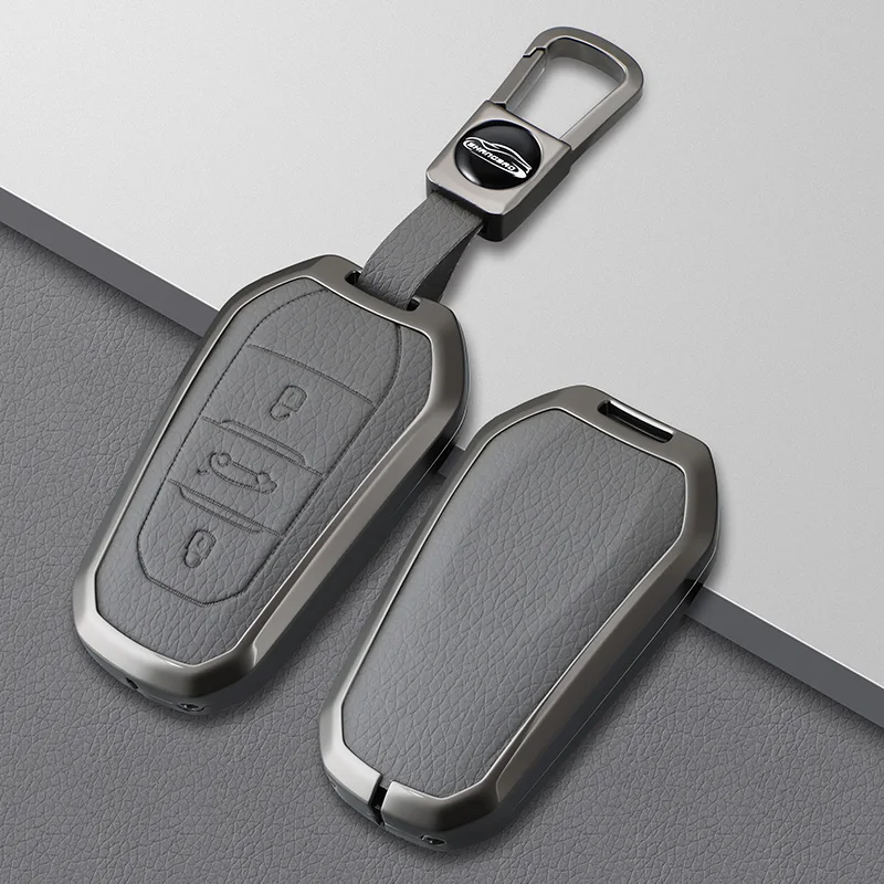 Metal For Peugeot 208 308 408 508 2008 4008 5008 3008 Leather Car Key Case Cover Holder Protector Shell Bag Accessories