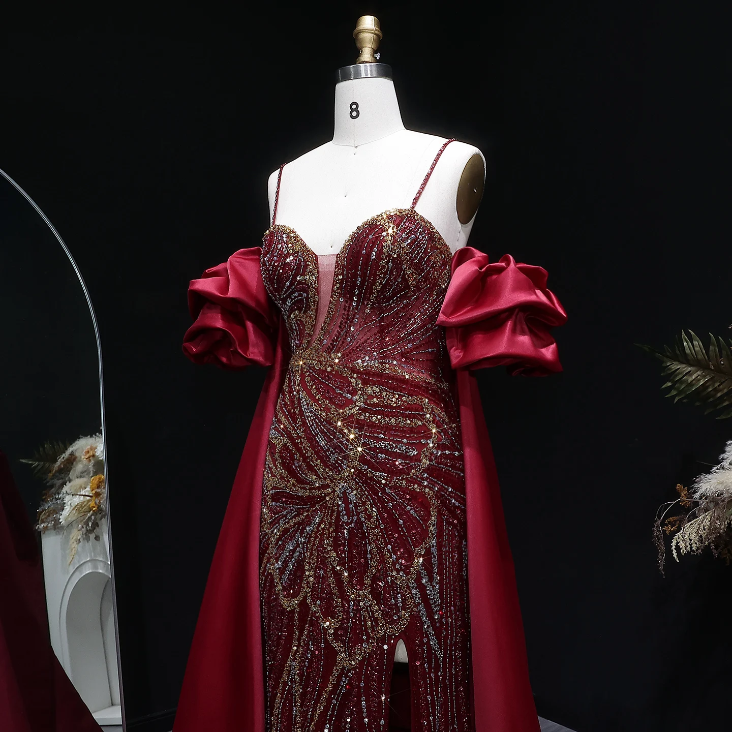 Sharon Said Elegantes Grünes Meerjungfrauenkleid mit Perlenstickerei, Schulterfrei, mit Satinumhang, Damen-Partykleid, SS157, Anpassbar – Detail 23
