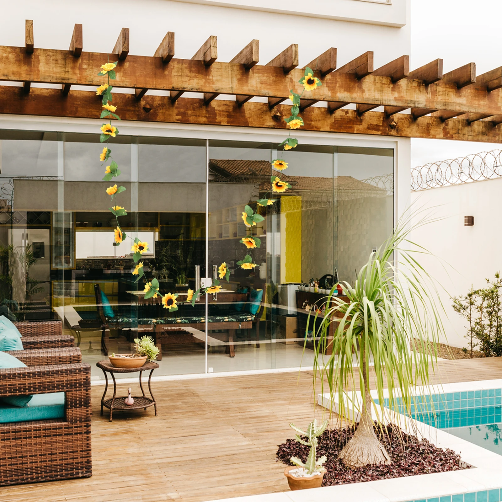 

Artificial Sunflower Vine Faux Floral Decor Long Stem Home Party DIY Wreath Accessory Bright Color Lifelike Plastic Flower