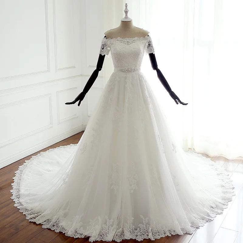 

Wedding Dresses Real Pictures 2024 Strapless Court Train Long Bridal Gowns Lace Wedding Dresses