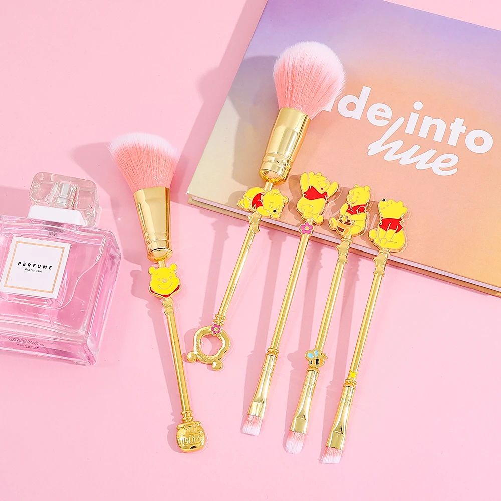5 uds. Brocha de maquillaje de oso Pooh, brocha para sombra de ojos de dibujos animados, pintura en polvo, delineador de ojos de dibujos animados, juego de brochas, juguete para regalo para niña