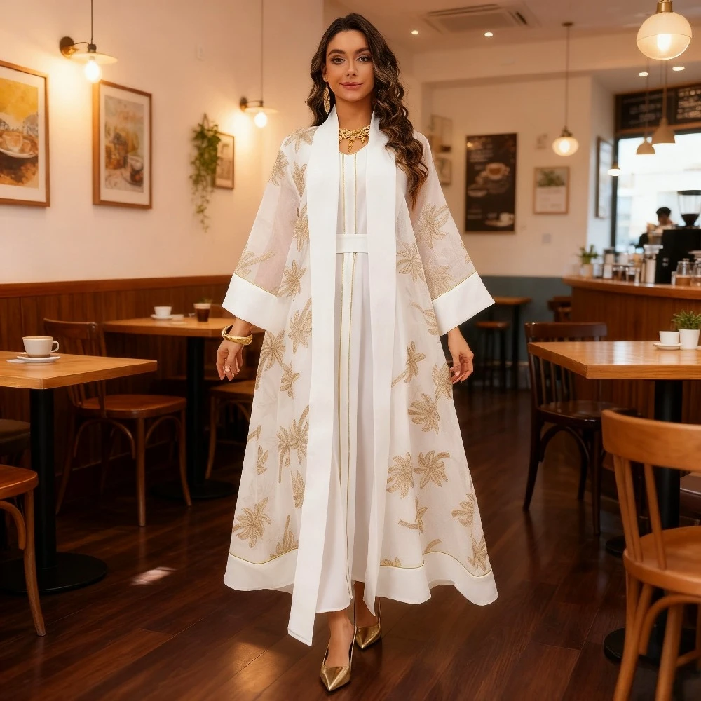 Eid Women Dress Abaya 2 Piece Set Muslim Musulman Ensembles Party Jalabiya Ramadan Abayas Vestidos Largos Kaftan Arab Long Robe