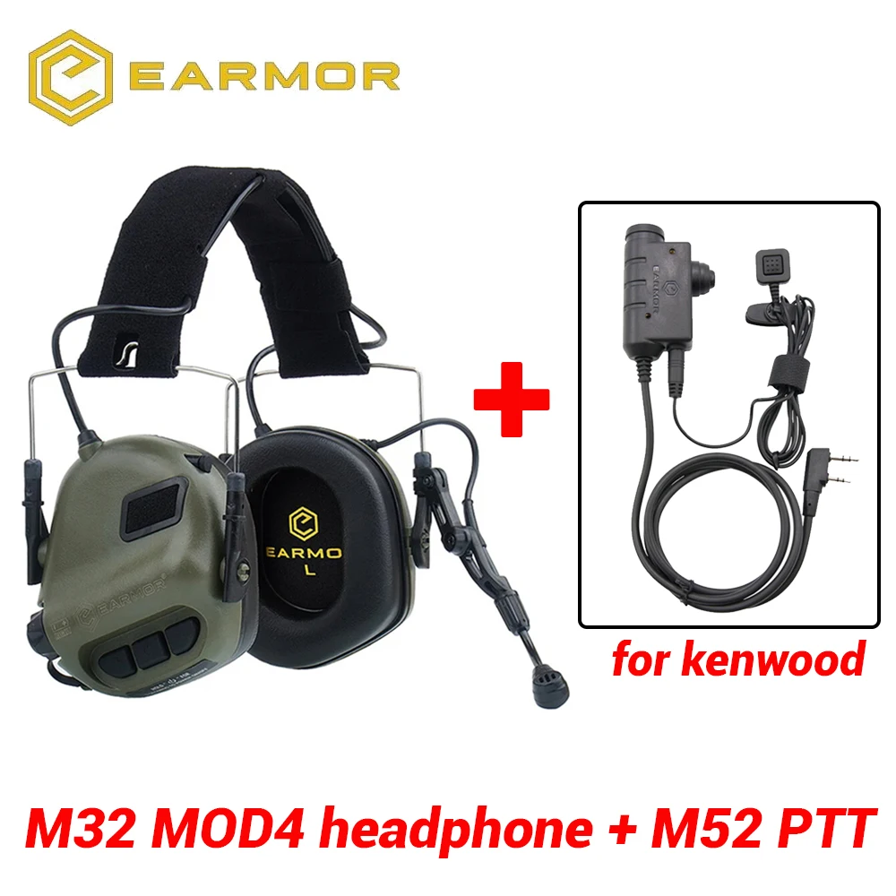 EARMOR M32 MOD4 Tactical Shooting Earmuff & M52 PTT Fit for Hunting Noise Canceling Security Protection Headphones