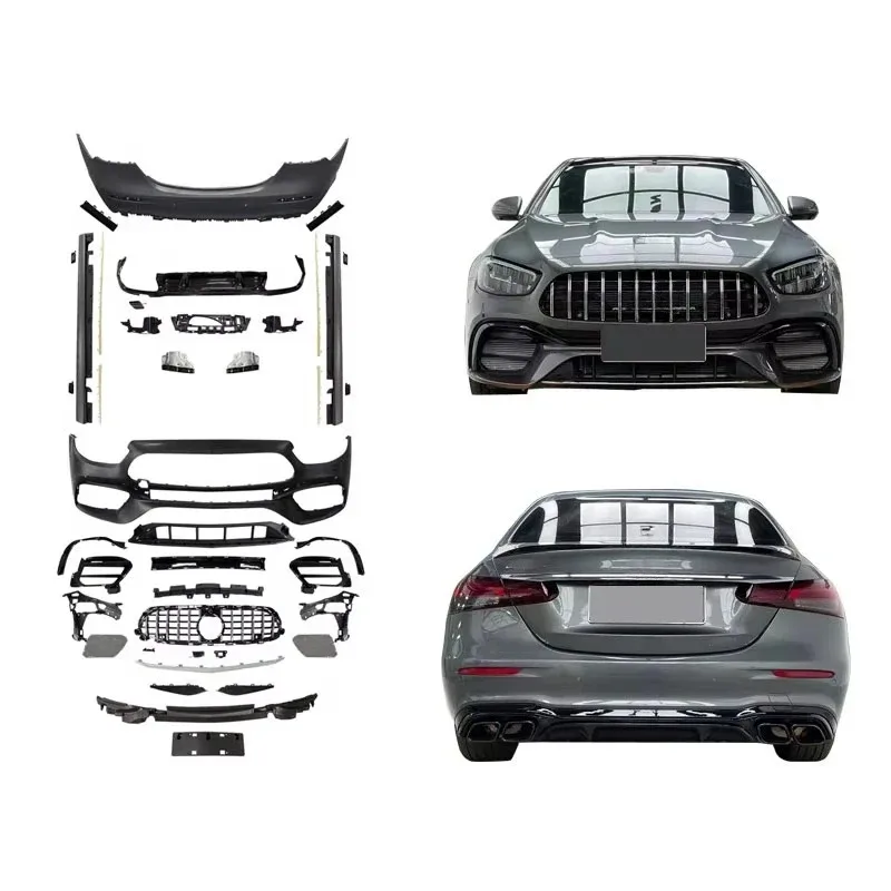 

Автомобильный бампер для E-класса W213 2021-2023 года, обновленный комплект кузова E63S, боковая юбка, задний диффузор с наконечниками, решетка