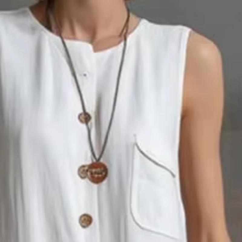 

Elegant Loose Jumpsuit Elegant Sleeveless Button Down Cropped Rompers Summer Travel Outfit Loose Wide-Leg Overall with Pockets