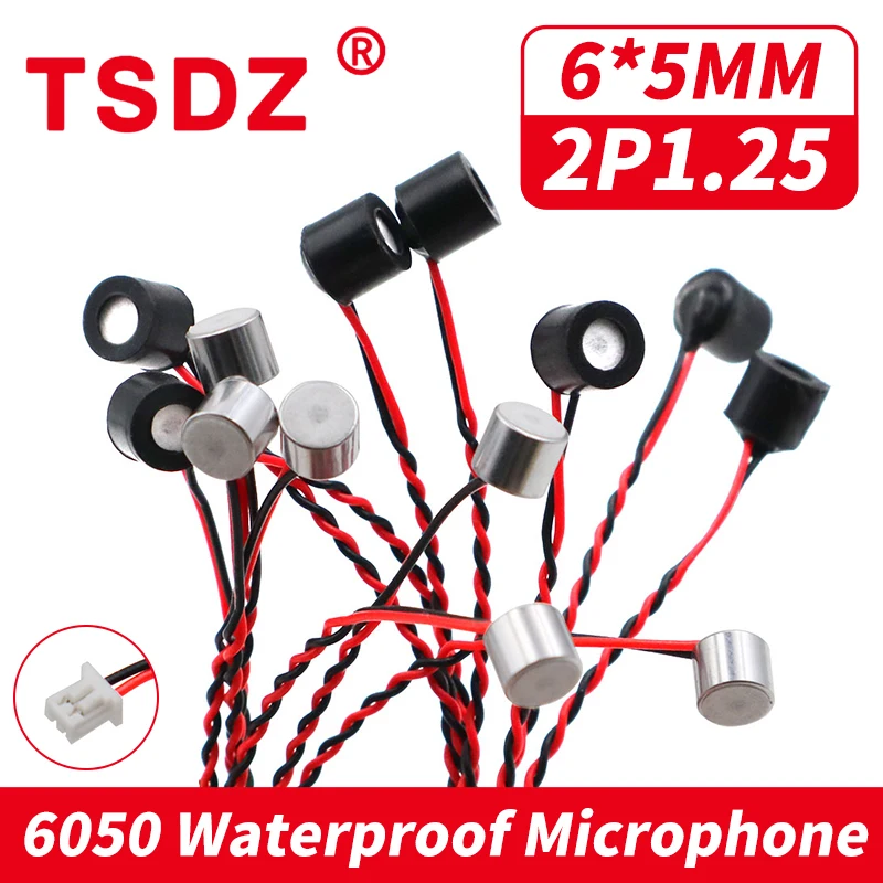 10Pcs/Lot 6050 Waterproof Insulation Capacitive Electret Condenser Microphone 6MM 6*5MM Omnidirectional Mic with wire 2P 1.25MM