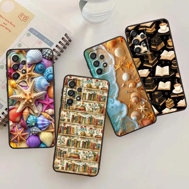 

Book Ocean Patterns Cover For Samsung A73 A72 A71 A55 A54 A53 A52 A51 A13 A22 A16 A15 A12 A14 A26 A07 5G Black