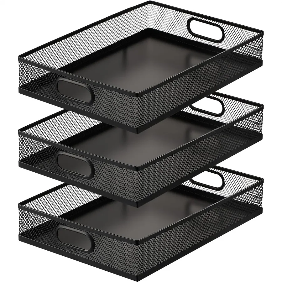 

Tandefio 3 Pcs Desk Drawer Organizer Tray Metal Mesh Desktop Storage Box File Organizer with Handle Portable Large Storage Bask