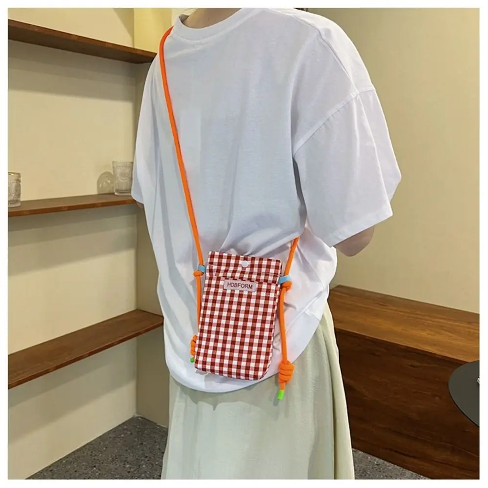 Large Capacity Grid Shoulder Bag Fashion Polyester Mini Mobile Phone Bag Square Cartoon Square Bags Women