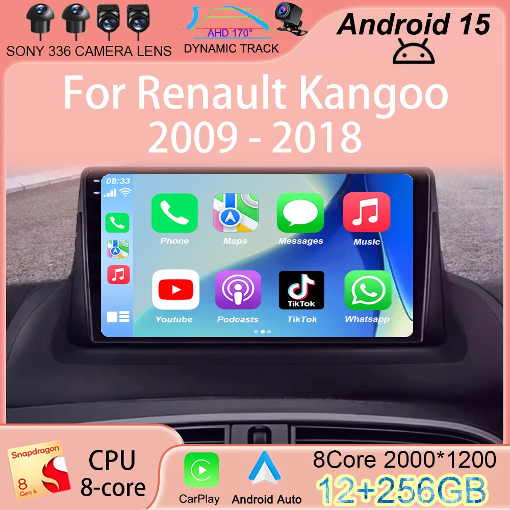 

Автомобильное радио Carplay Android 15, для Renault Kangoo 2009 2012 2015 2016 2017 2018, мультимедийный видеоплеер, навигационная стереосистема 2din DSP
