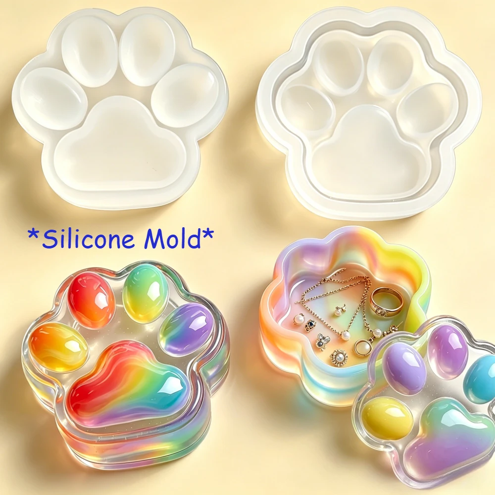 Katzenpfoten-Silikonform-Set mit Deckel DIY Kerzenhalter-Form Zement-Gips-Harz-Gießformen Handgemachte Aufbewahrungsbox Blumentopf Heim-Deko