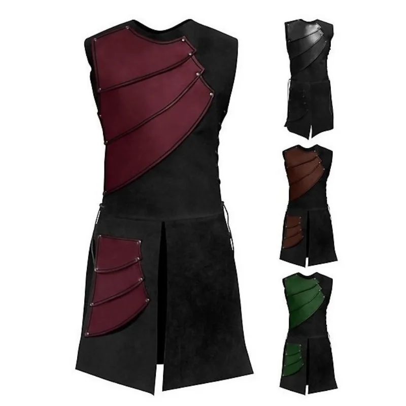 

Винтажные средневековые мужские костюмы для косплея в викторианском стиле в стиле стимпанк, мужские костюмы на шнуровке по бокам, рыцарь викингов, пиратская доспехи, сценическая одежда