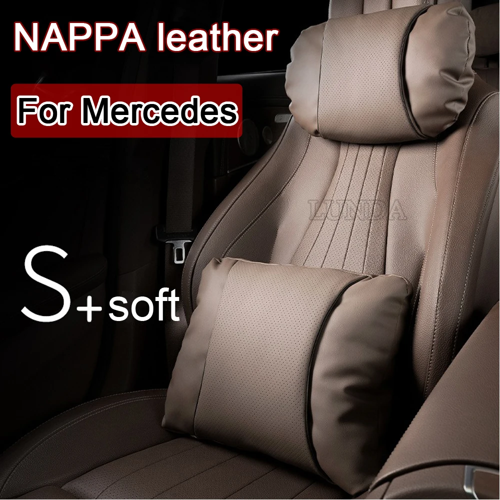 Soft Leather Headrest Lumbar Support Pillows Car Neck Pillow For Mercedes Benz AMG W203 W205 W204 W164 W140 W211 W213 C260 E300