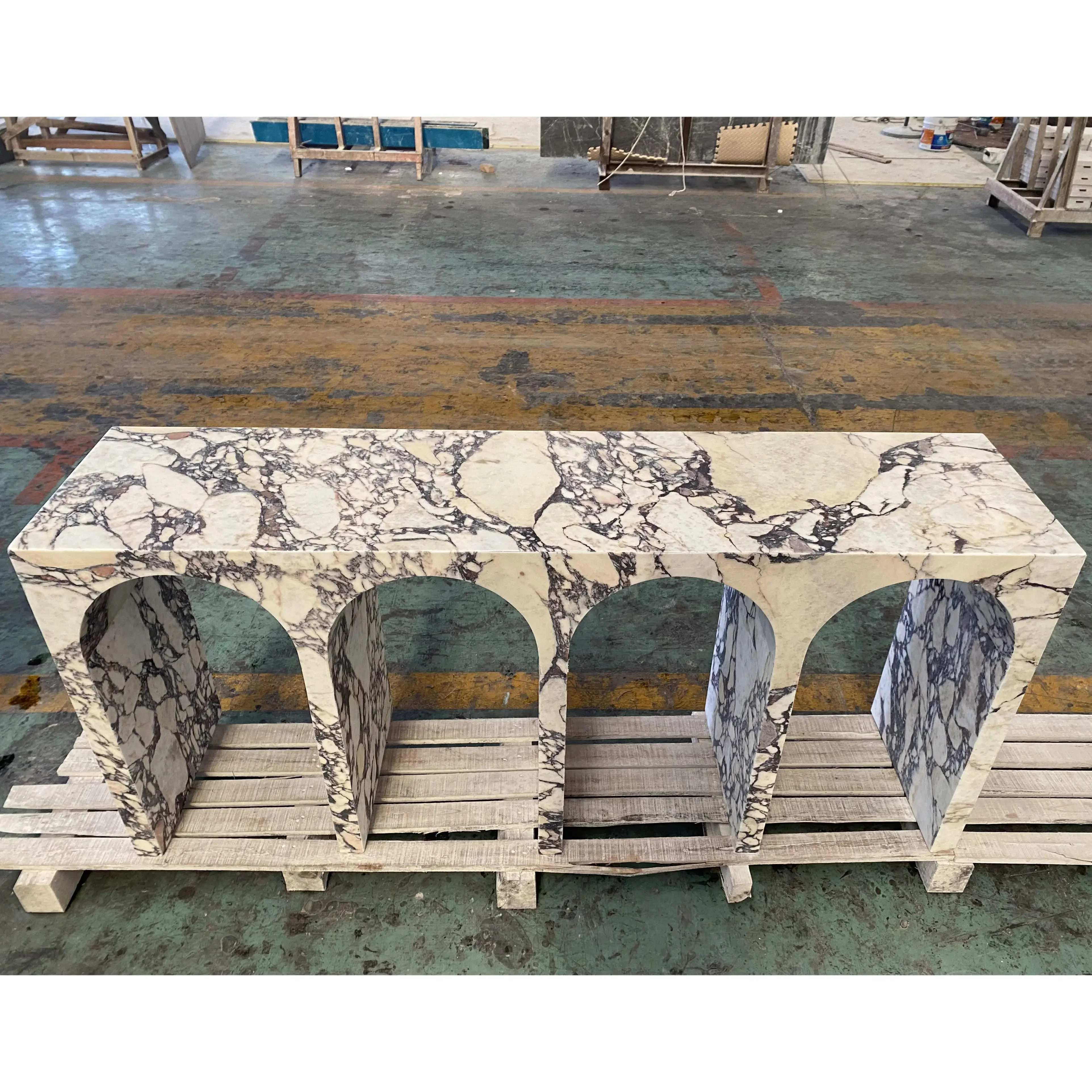 Custom Design Arch Shape Calacatta Viola Marble Table For House Decoration Luxury Marble Entrance Table Marble Console Table