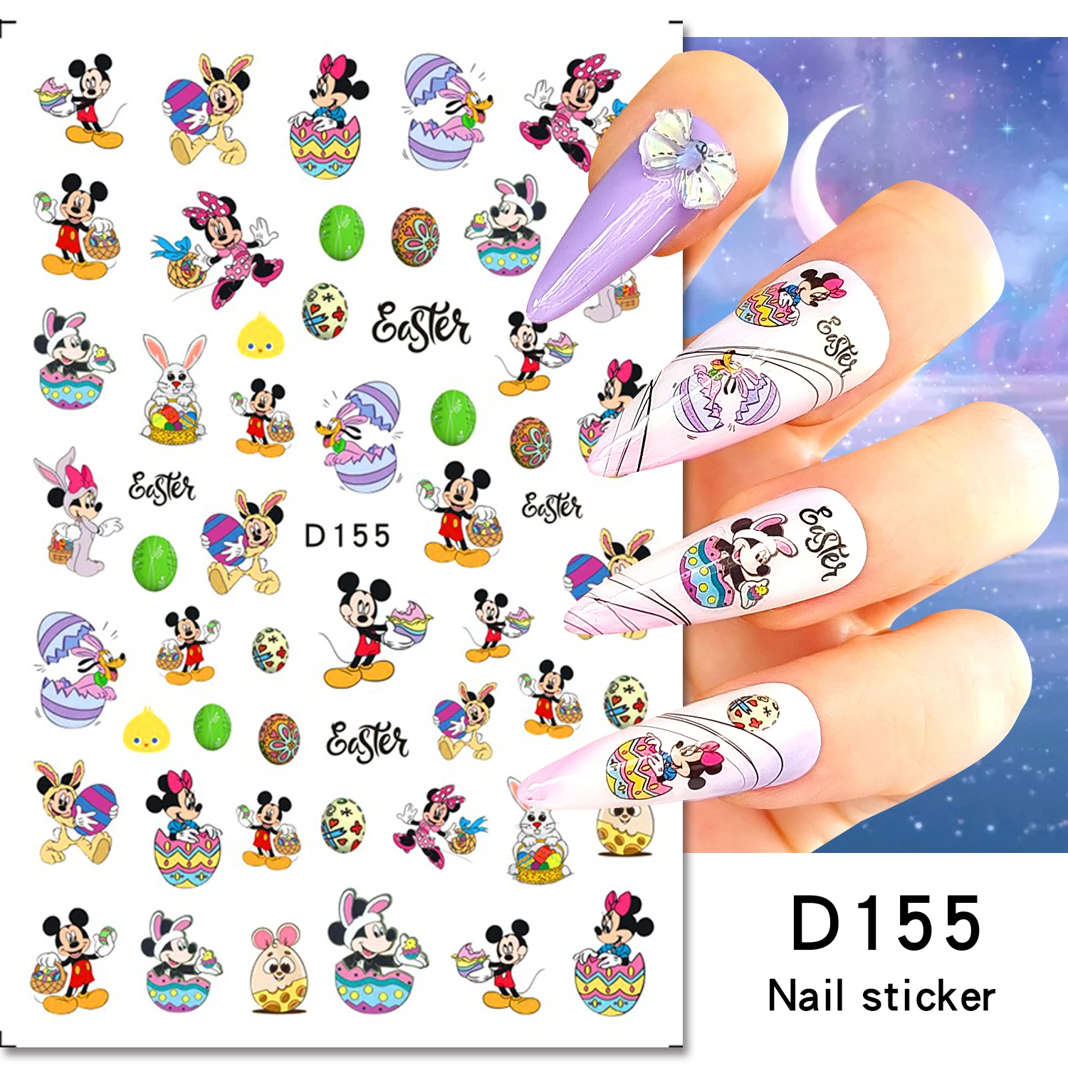 Disney Easter Limited Cartoon Nail Art Stickers Nail Parts 3D Mickey Minnie Disney Princess Sticker Nail Art Decoration