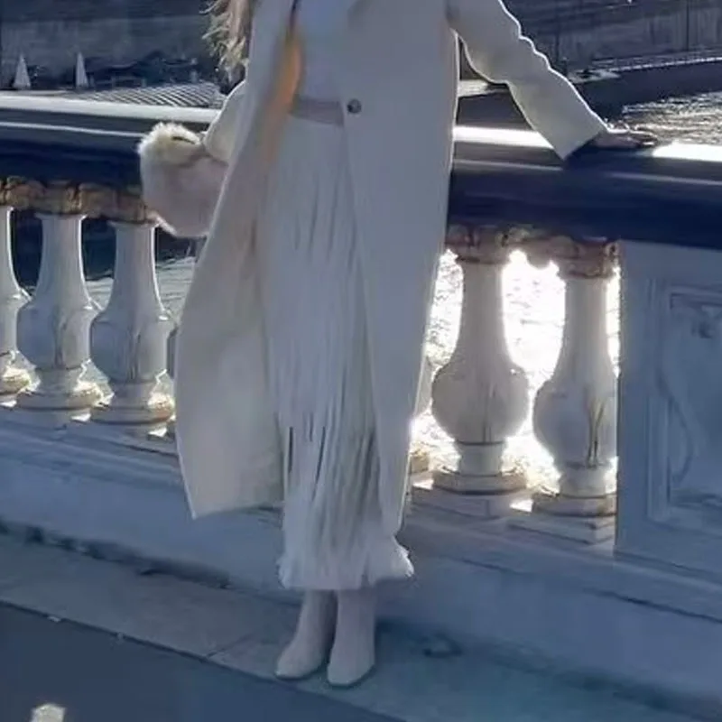 Temperament Hoge Taille Effen Kleur Kwastje Rokken Zomer Nieuwe Eenvoudige Party Lange Rokken Elegante Dames Losse Grote Zoom Banket Rokken