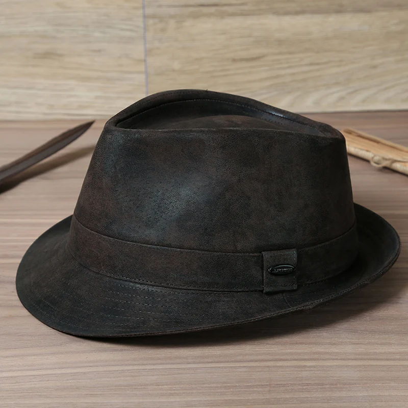 Leather Gentlemen's Hat Vintage Top Men's and Women's Casual British Style Big Circumference