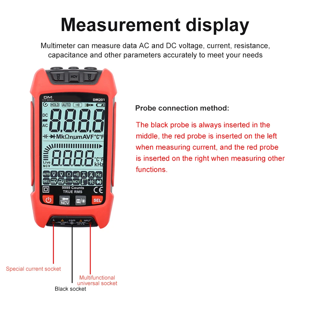 DM201 DM202 Tester Auto zakres cyfrowy multimetr 9999 liczy TRMS AC woltomierz wzmacniacz NCV rezystancja temp. tranzystor