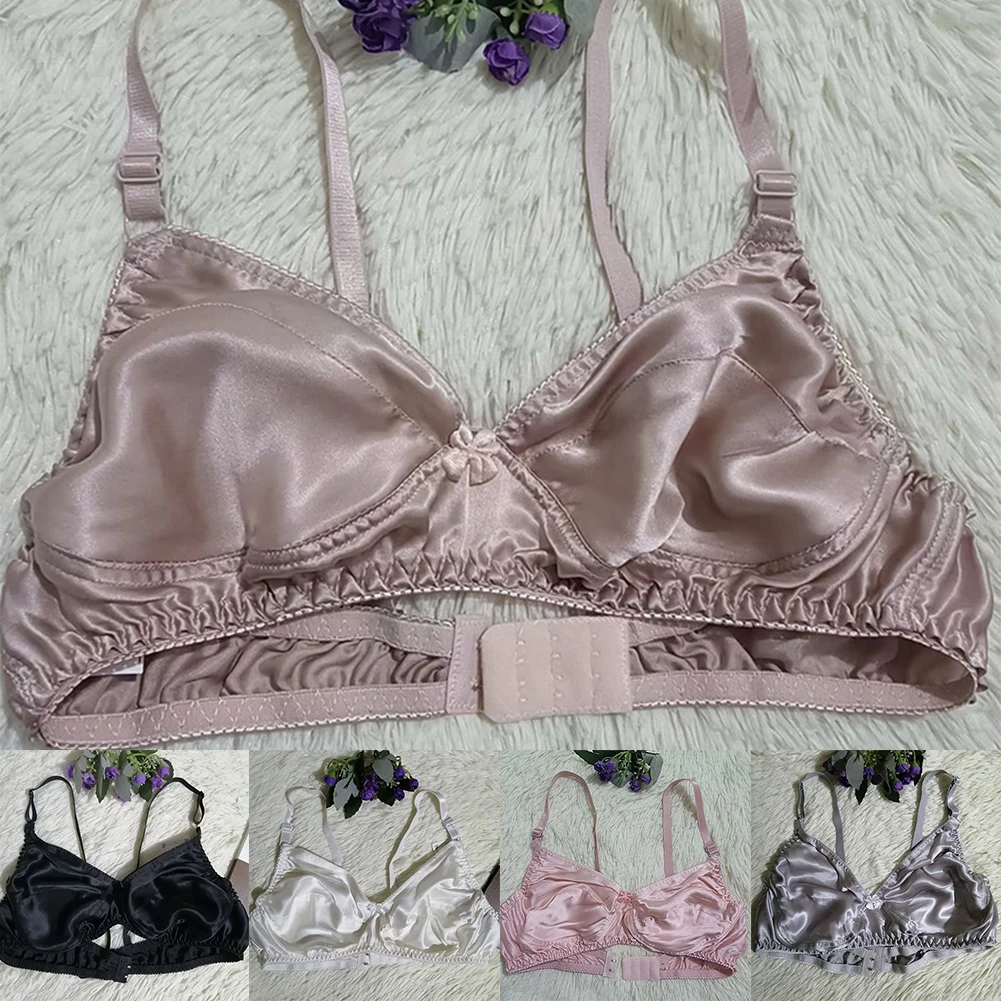 

Womens Silk Thin Bra Solid Non-wire Brassiere Solid Soft Cup Bras 36C 38C 40C 44C 42C Sexy Set Women's Bra Set Oily Lingerie