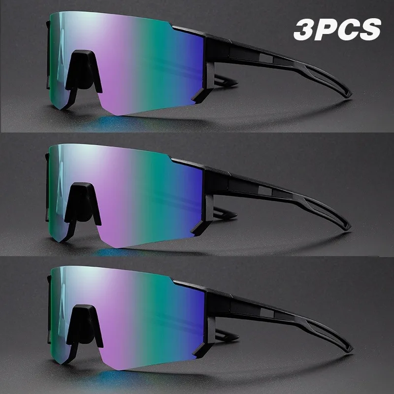 

3 Pairs of Bicycle Glasses for Riding Motorcycle Windproof Eye Protection Sports Dustproof Sunglasses Men's Trendy Large Frame