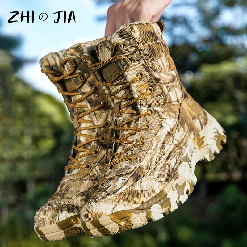 Large Outdoor Training Hiking Boots Men\'s Spring Autumn High Top Camouflage Boots Anti Slip Wear Resistant Mountaineering Shoes