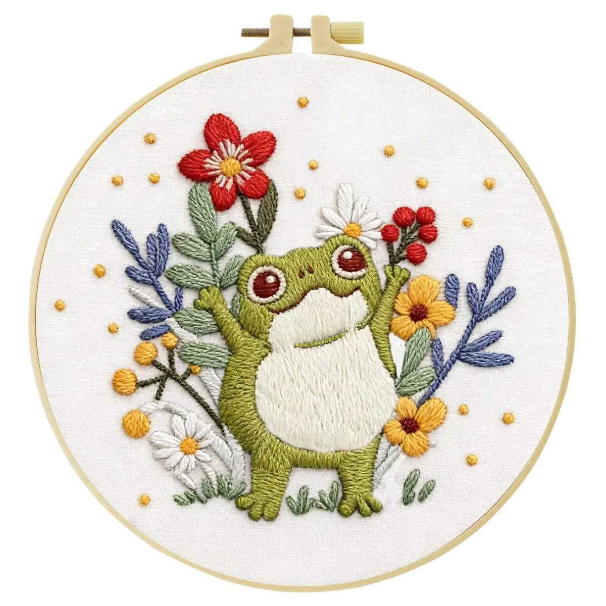 1 Stück 20X20CM/15X15CM 7,87/6,3 Zoll Frosch-Stickerei-Starter-Kit DIY-Kit DIY-Stickerei-Set Handarbeiten Nähkunst-Set für Anfänger – Detail 4