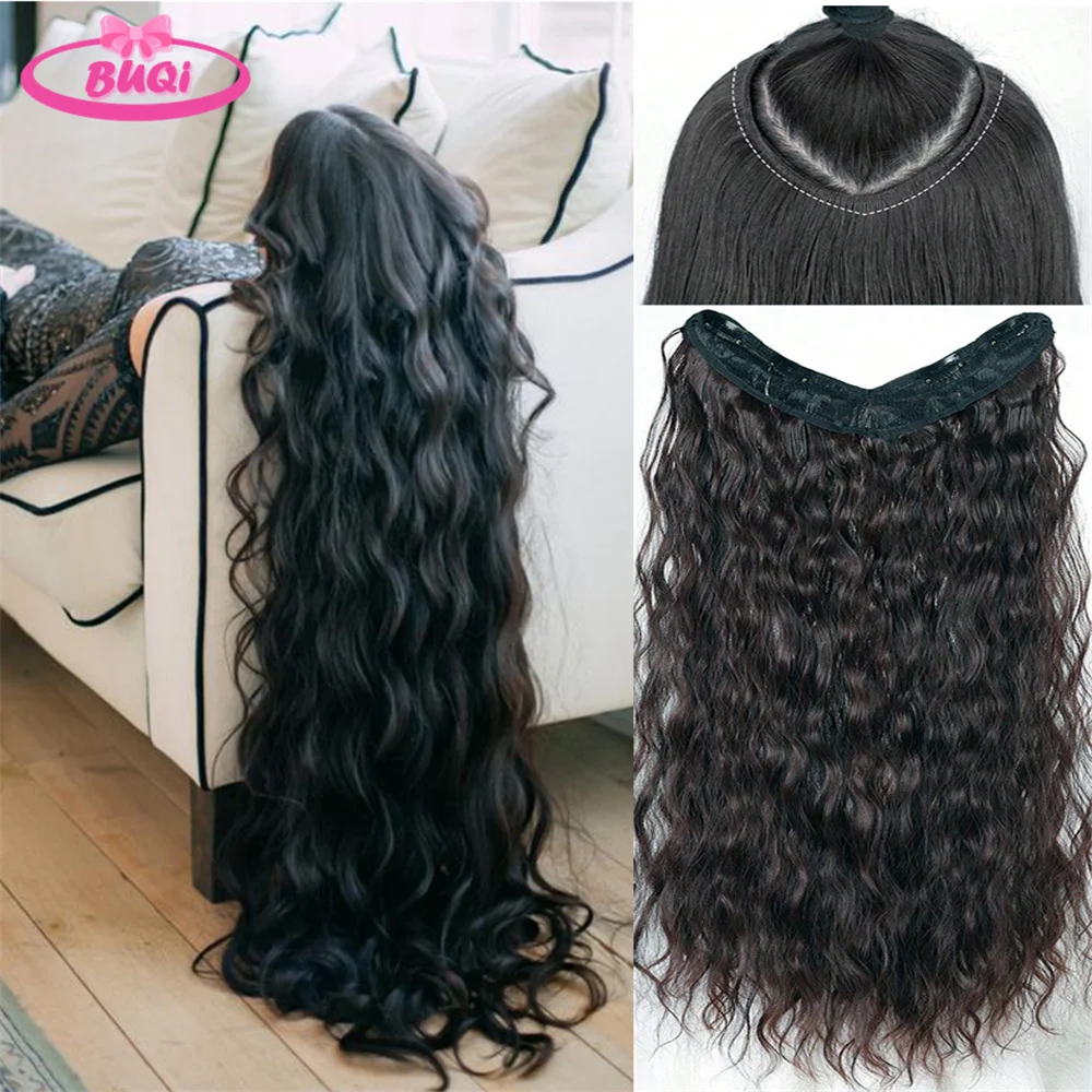 

V-Shaped Water Wave Synthetic Hair Extensions Clip In Hair Extensions Long Wavy Hairstyle Hairpiece Heat Resistant Curly Hair