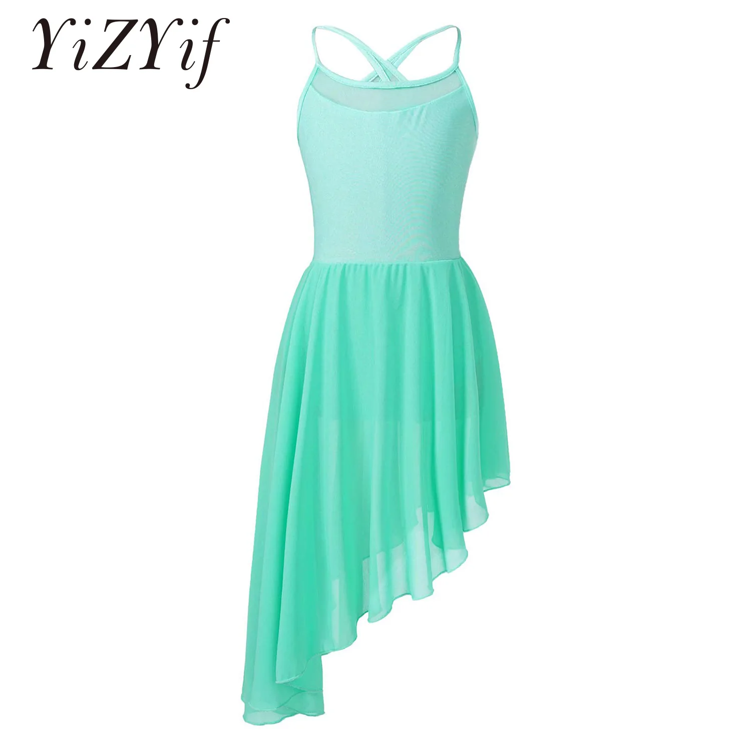 

Girls Lyrical Dance Dress Irregular Hem Ballet Tutu Mesh Dance Dress Children Gymnastics Leotard Kids Ballroom Stage Costumes