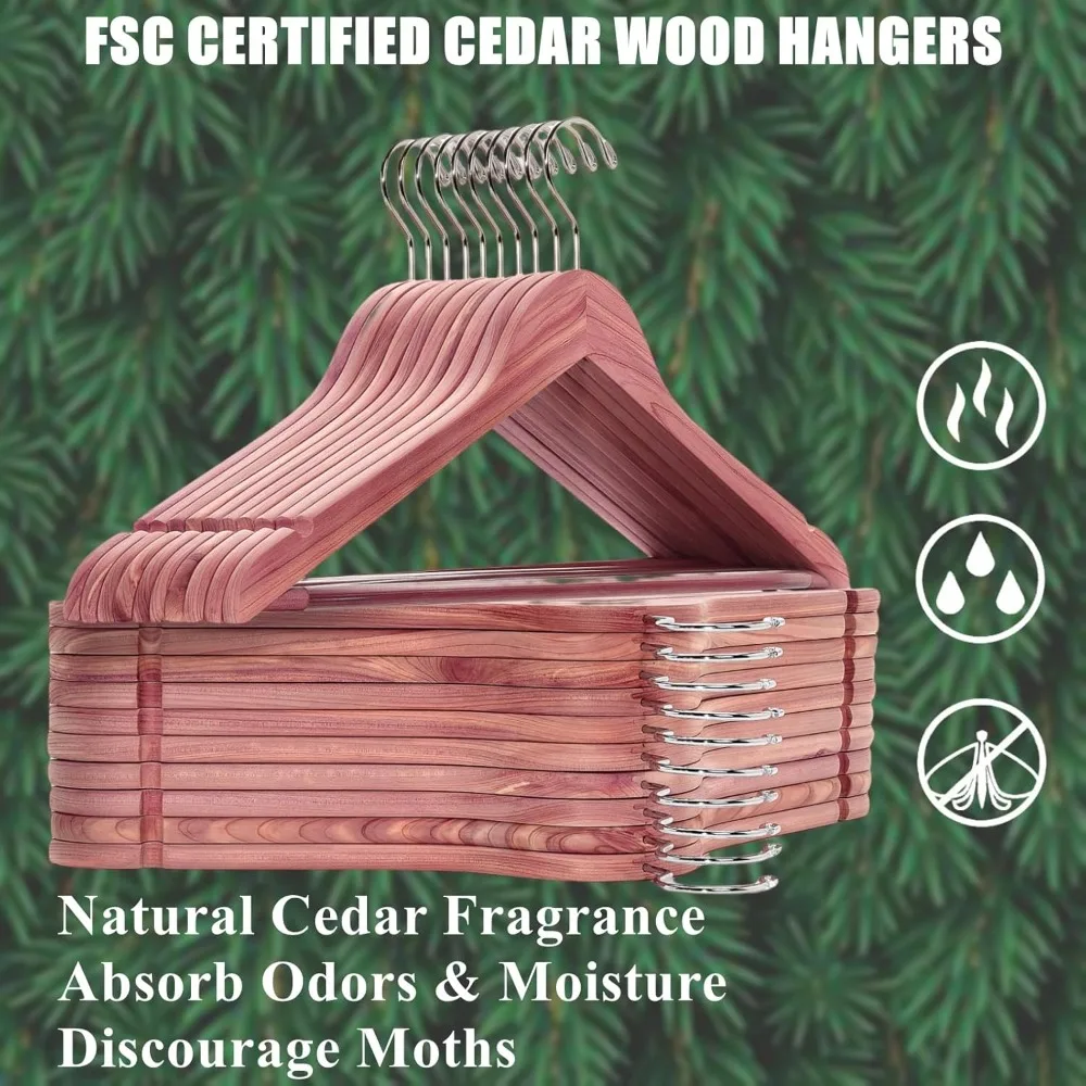 30 Pack American Red Cedar Hangers, Smooth Finish Wood Coat Hangers with Swivel Hook & Notches for Suit, Shirt, Dress, Jacket
