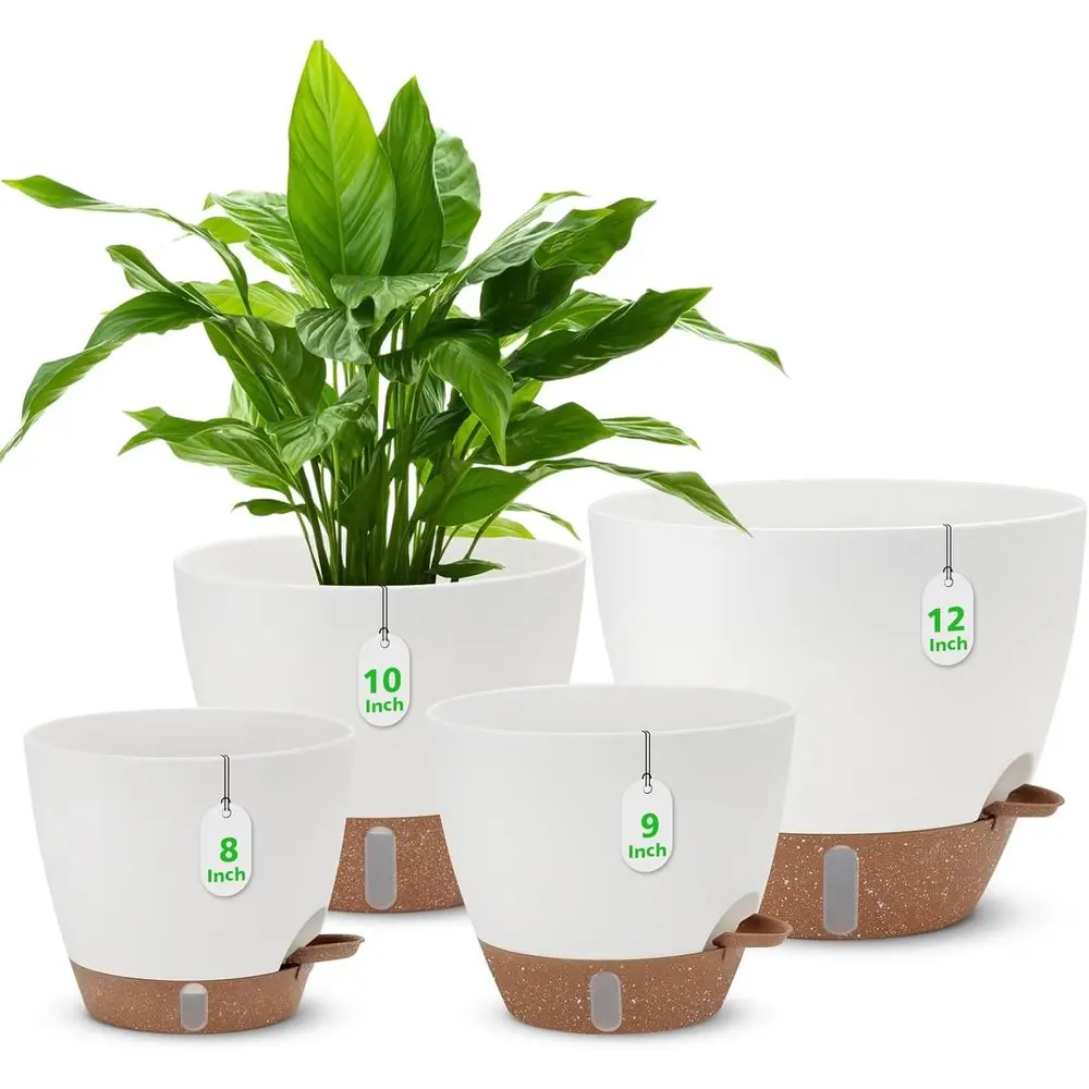 

Набор пластиковых горшков для растений 12, 10, 9, 8 дюймов с индикатором уровня воды, с сетчатым дренажным отверстием и съемным поддоном