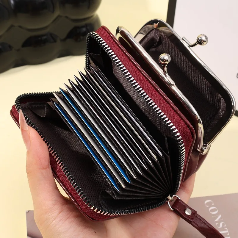 Women's Wallet Fashionableand Minimalist Wrist Strap Short Zero Wallet RetroVersatile LargeCapacity Multi Card Pocket Money Clip