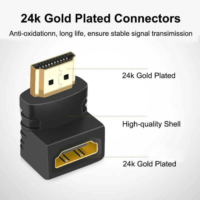 Divisor adaptador Compatible con HDMI, macho a hembra, 90, 270 grados, convertidor derecho e izquierdo, extensor para PS5, Xbox, HDTV, Monitor